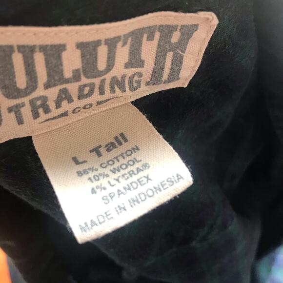 Duluth Trading Co Plaid Cotton Wool Button Down Green Shirt Men's Size L Tall - Picture 6 of 6